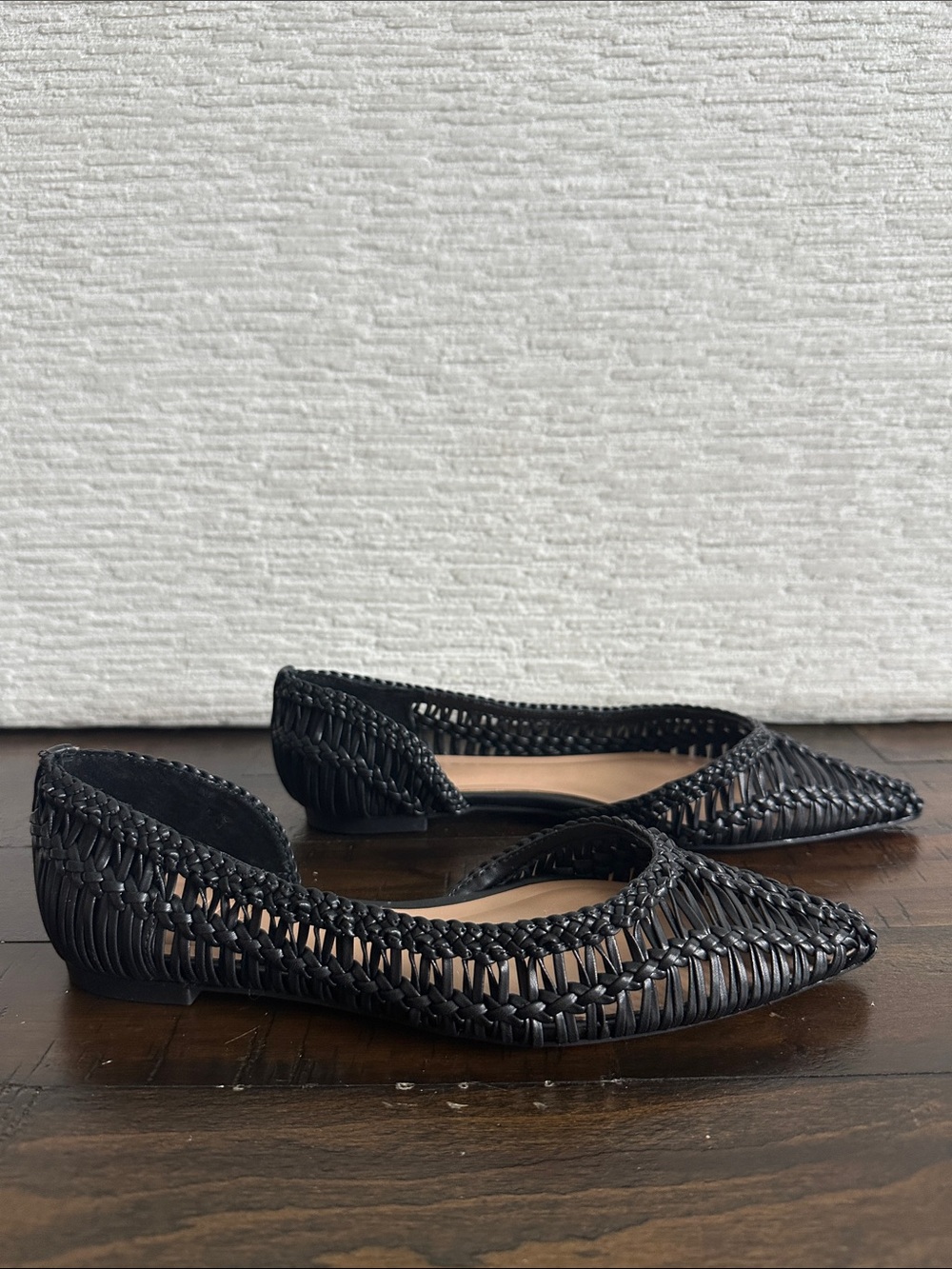 INC International Concepts Black Woven Pointed-Toe Flats